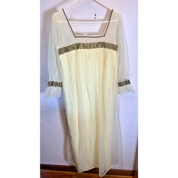 Vintage C1970 Empire Style Nightgown Lounge Dress - Picture 1 of 3